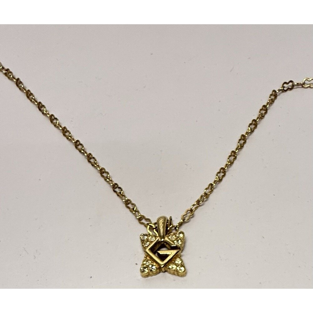 GIVENCHY G Logo Rhinestone Necklace Gold Plated w/COA